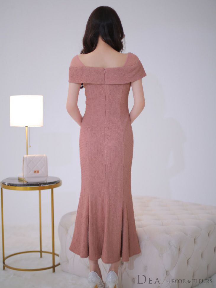 【DEA.by ROBE de FLEURS/ディア】フロントジップ オフショルダー チュール ワンカラー　マーメイド ひざ丈ドレス