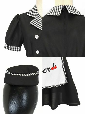 コスプレ ダイナー ガール ウェイトレス ガーリー フレア スカート 体型カバー 衣装3点セット