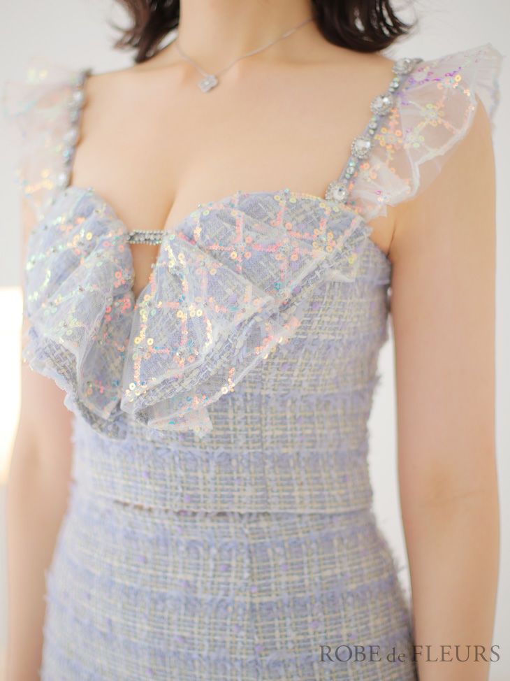 ラメツイード フリル レース スパンコール セットアップ ミニドレス