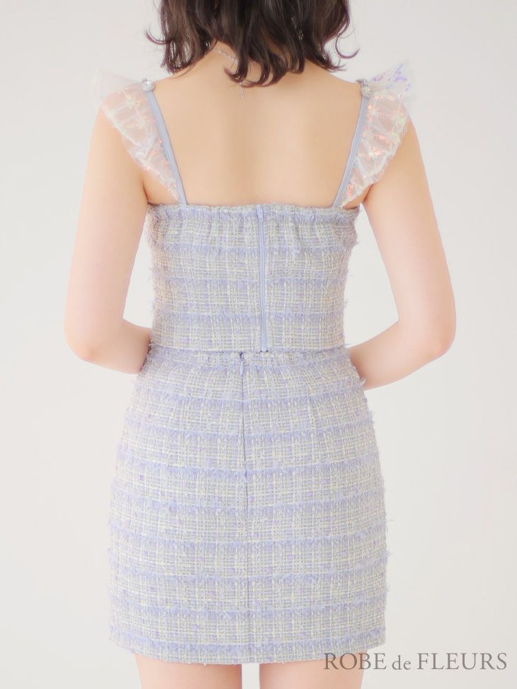 ラメツイード フリル レース スパンコール セットアップ ミニドレス