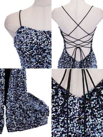 スパンコール バッククロス スリット キャミソール タイトロングドレス