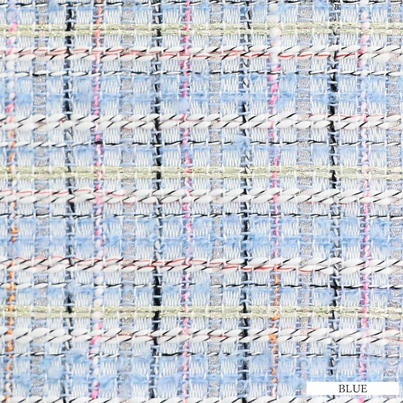 【Angel R/エンジェルアール】セットアップ ツイードデコルテ パールビジュー チェック パフスリーブ タイト マイクロミニドレス