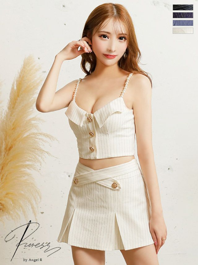 PURESS/ピュアレス】キャミソール セットアップ ストライプ プリーツ  