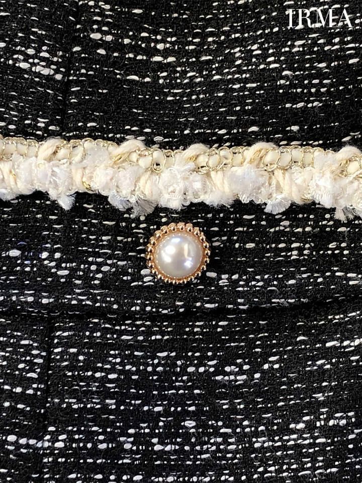 フロントジップ ツイード ウエストカット パールボタン タイトミニドレス