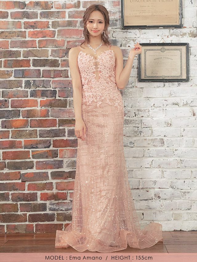 シアーフラワー 刺繍ラメ キャミソール マーメイド ロング バースデードレス