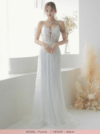 シアーフラワー 刺繍ラメ キャミソール マーメイド ロング バースデードレス