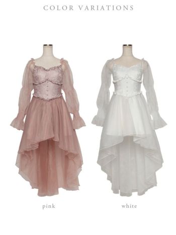 2way 袖あり ロングテール ワンカラー フレアミニドレス