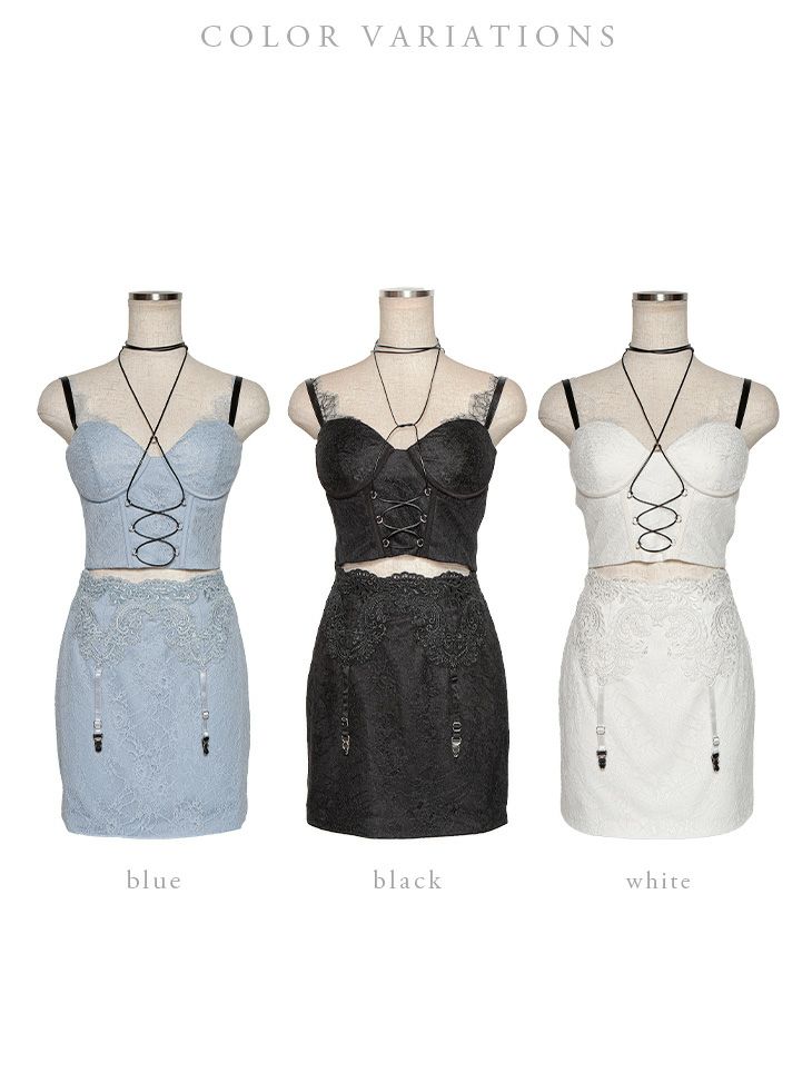 キャミソール チョーカー レース ガーター セットアップ タイトミニドレス