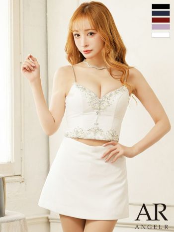 angel Rエンジェルアール・キャミセットアップ・ビジューミニドレス XSサイズあり【ANGEL R/エンジェルアール】バストラインビジュー