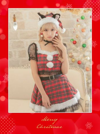 猫 にゃんこ 猫耳 タータン チェック アニマル セパレート フレア スカート サンタコス ガーリー 衣装 5点 セット