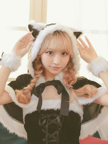 サンタ コスプレ 猫耳 フード ケープ 赤 黒 サンタコス 4点セット