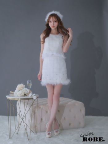 ラメツイードビジューファーワンカラーセットアップサンタコスドレス