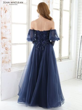 【MAC DUGGAL】ロングドレス ベージュ パフスリーブ 長袖 フレア ガール GIRL パフスリーブ総レースフレアロング丈結婚式