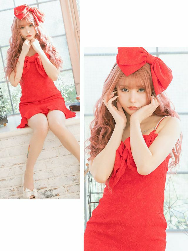 ビックリボン レースワンカラー キャミソール サンタコスドレス