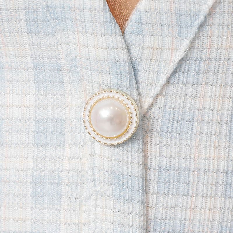 シースルーメッシュスリーブ チェック柄 バストオープン パールボタン タイトミニドレス