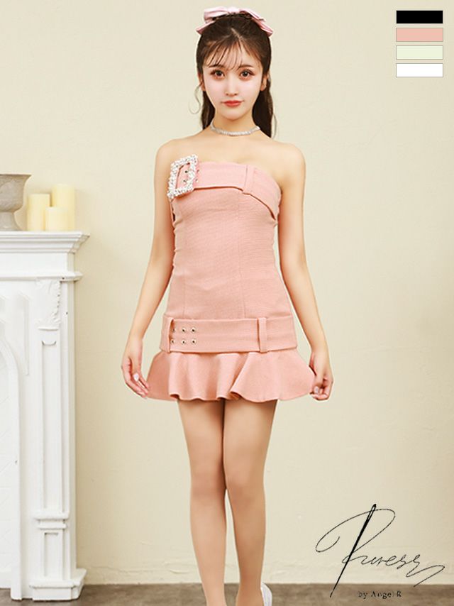 PURESS/ピュアレス】パール ビジュー バックル フリル ノースリーブ  