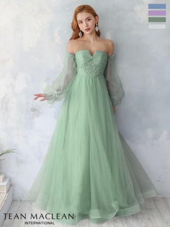 【MAC DUGGAL】ロングドレス ブルー 長袖 フレア スパンコール Flounce Sleeve Satin Gown - Mac Duggal
