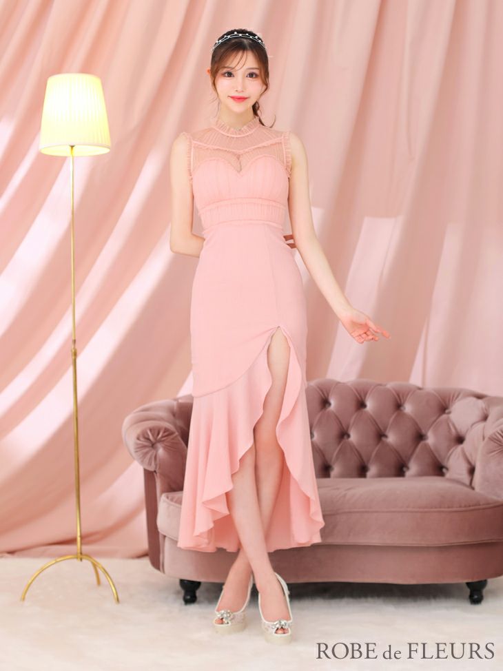 ROBEdeFLEURS ドットチュール×アンティークマキシドレス 純白 