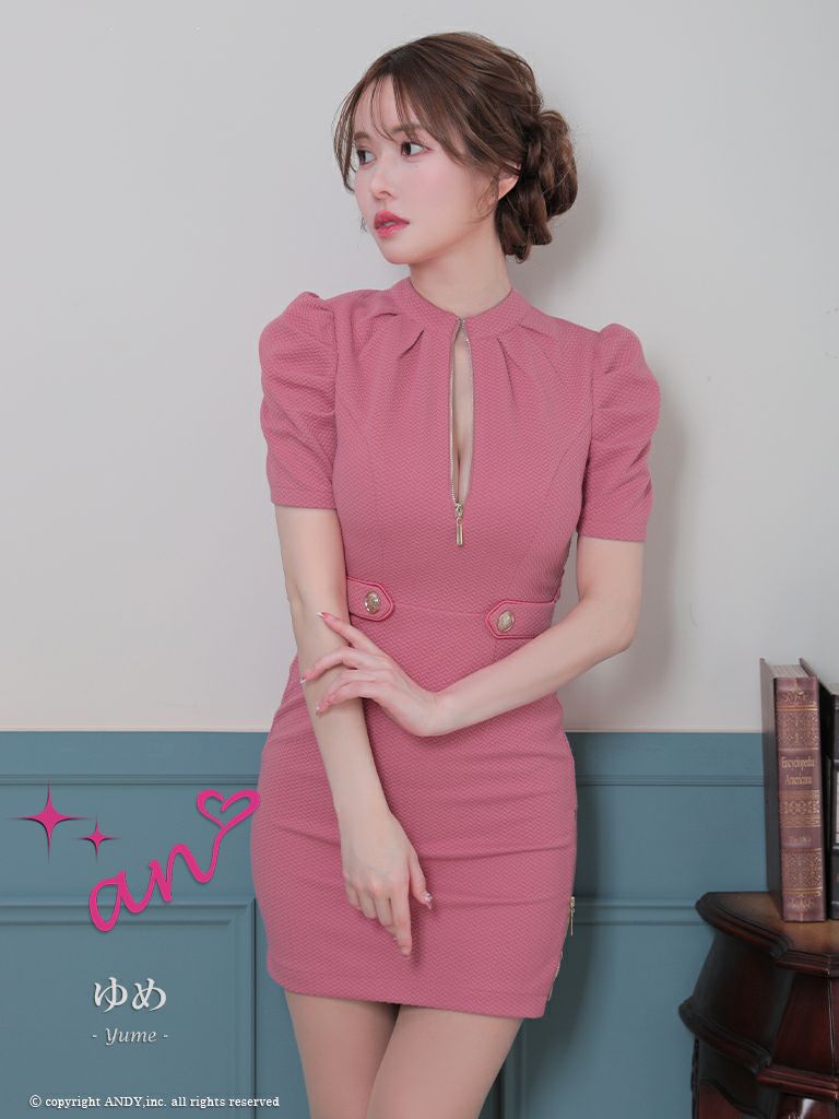 an/アン】背中あき バックリボン パフスリーブ ワンカラー セクシー