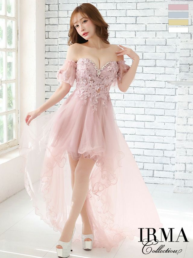 ピンク ドレス イブニングドレス キャミ オフショルダー ロング丈