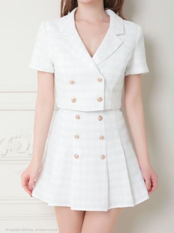 キャバドレス ミニ ドレス an アン プリーツ Aライン ガーリー 襟付き ボタン 袖あり 半袖 セットアップ フレアミニドレス