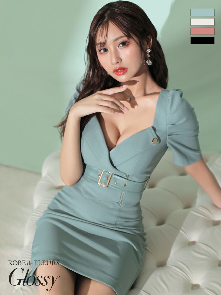 GL3134＊バスト&ウエストカット半袖ドレスiblM （Glossy by ROBE de  