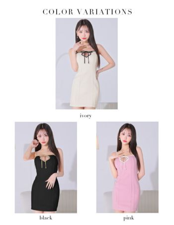 【韓国発】バイカラーキャミバストリボンミディアムキャバドレス Glossy by ROBE de FLEURS/グロッシー】バイカラー バストカット
