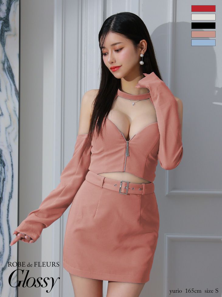Glossy by ROBE de FLEURS/グロッシー】ジップデザイン バックリボン 