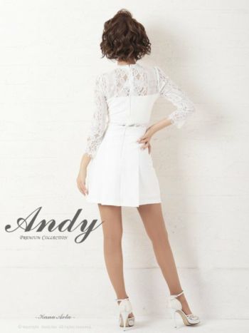 キャバドレス ミニ ドレス ANDY アンディ ゴールド レース フラワー 刺繍 ボタン 切り替え 袖あり プリーツ フレアミニドレス