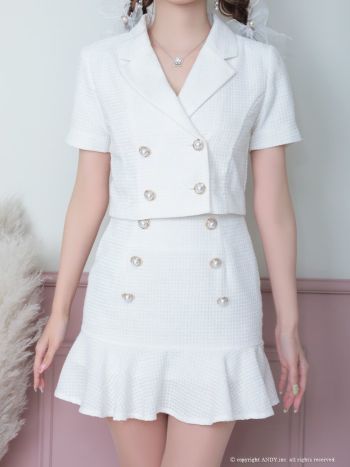 キャバドレス ミニ ドレス an アン マーメイド パールボタン 半袖 セットアップ Aライン 裾フリル フレアミニドレス
