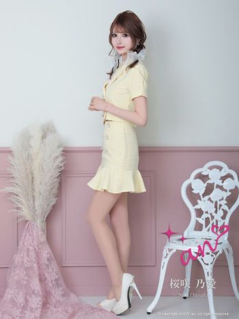 キャバドレス ミニ ドレス an アン マーメイド パールボタン 半袖 セットアップ Aライン 裾フリル フレアミニドレス