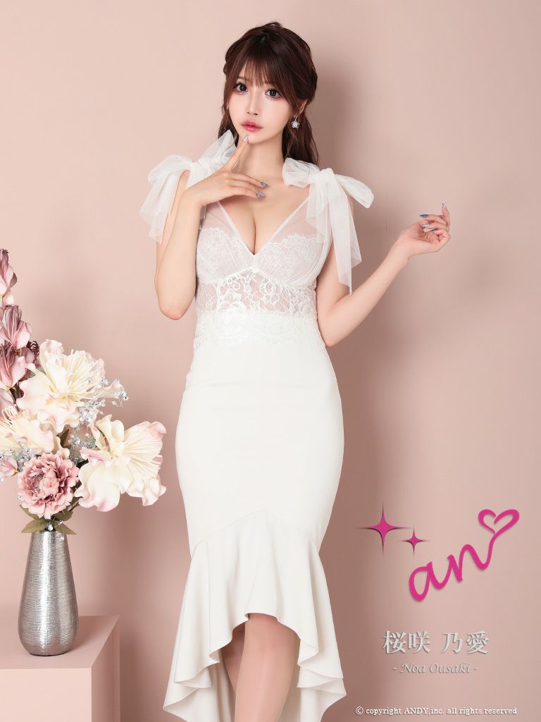 an/アン】フラワーレース/ バストジップ/ フレア/ 襟デザイン/ リボン  