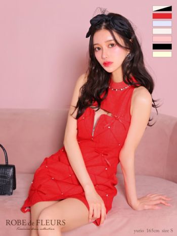 ジップデザイン スイートミニリボン ノースリーブバレエコア タイトミニドレス　L ROBEdeFLEURS/ローブドフルール】セクシー バレエコア ジップ