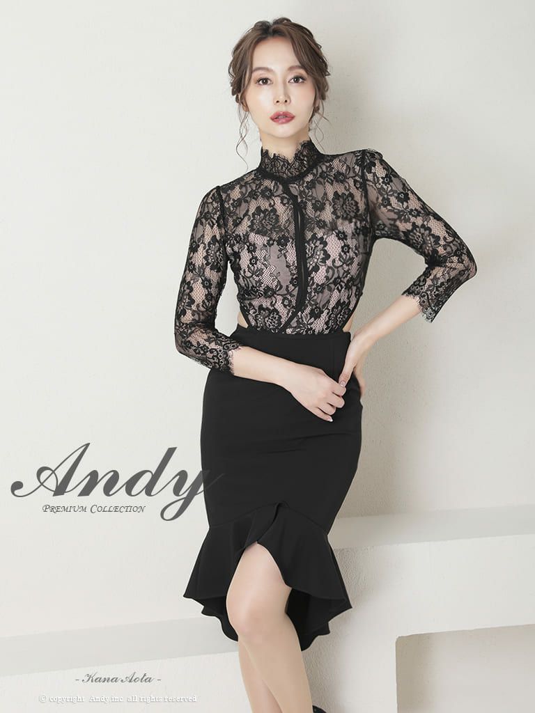 Andy/アンディ】 透け感 レース 袖あり セクシー フレアミニドレス(AN 