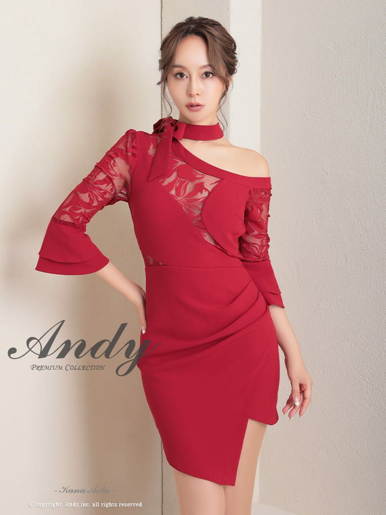 Andy/アンディ】肩あき ホルターネック セクシー 袖あり タイトミニ  