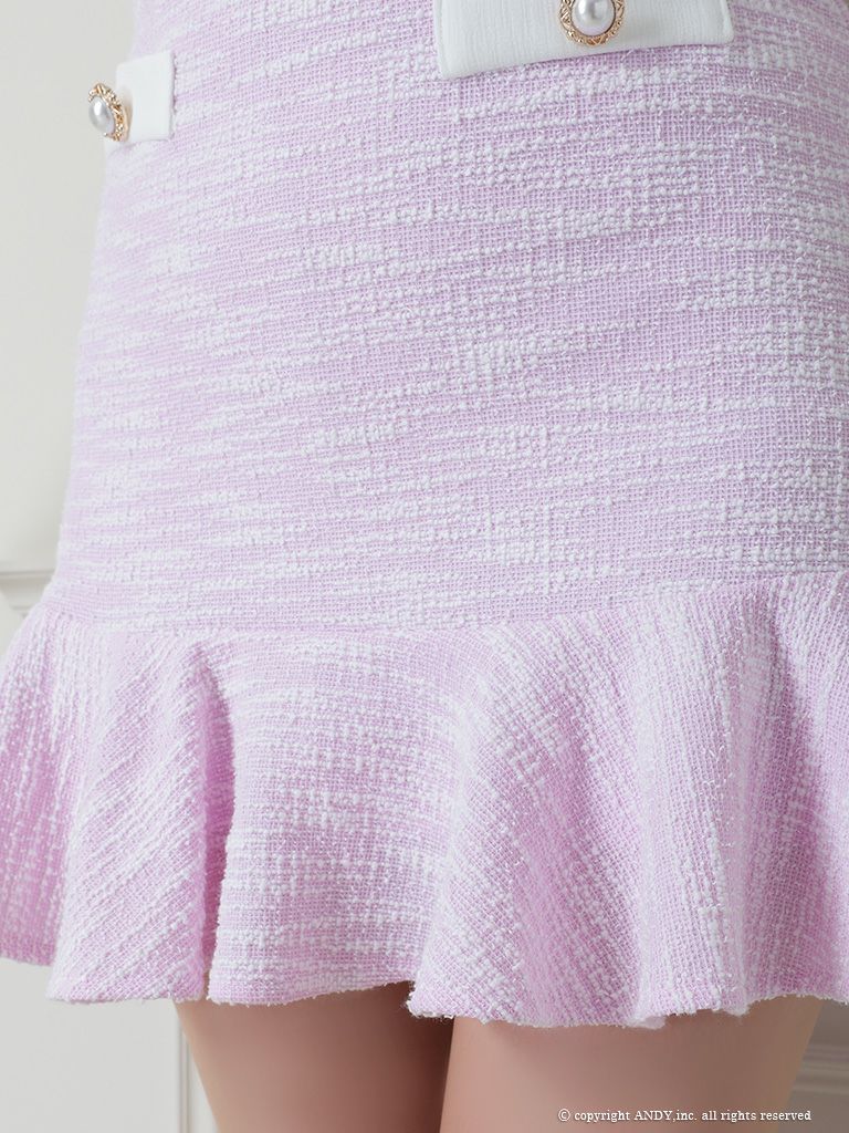 キャバドレス an アン かわいい ツイード 袖フリル パールボタン 半袖 セットアップ フレアミニドレス