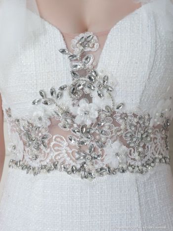 キャバドレス an アン ノースリーブ ショルダーリボン ビジュー チュール ロングテールドレス