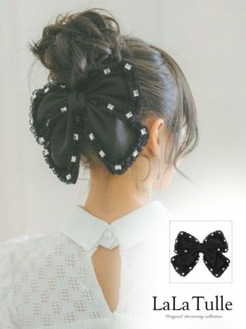 バレッタ ビッグリボン ストーンレース ヘアアクセサリー