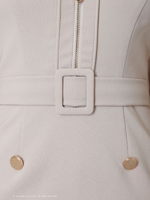 キャバドレス GLAMOROUS グラマラス 2way ジップデザイン 襟付き シンプル 長袖 スリットスリーブ タイトミニドレス