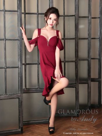 キャバドレス GLAMOROUS グラマラス 大人 ノースリーブ ジップデザイン ボタン テールカット ワンカラー フレアミニドレス