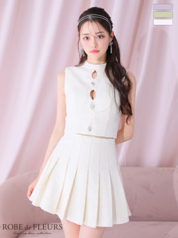 ROBEdeFLEURS フロントジップツイード袖あり フレアミニドレス XSサイズあり【ROBE de FLEURS/ローブドフルール】 セットアップ