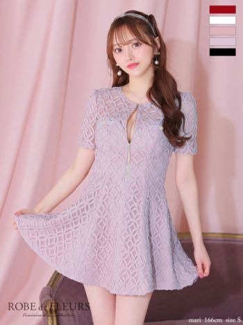 ROBEdeFLEURS/ローブドフルール】ビジュー襟リボン×バイカラー切り替え