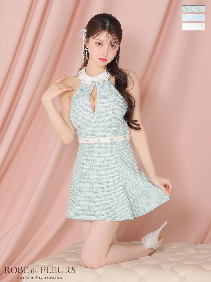 ローブドフルール　新作　キャバドレス　セットアップ　エンジェルアール　sugar fm2771⭐︎ブルーローブドフルールセットアップキャバドレスAngelR系