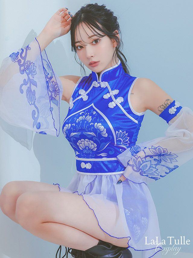 コスプレ】カンフー シフォン フレアスリーブ フラワー プリント  