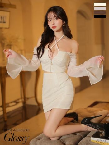 ROBE de FLEURS Glossy リブホルターネックバストジップドレス ROBE de FLEURS Glossy リブホルターネックバストジップドレス ROBE de