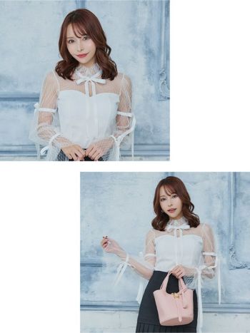 SALE【Anella/アネラ】長袖 ブラウス フリル ネックリボン