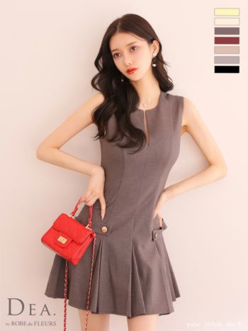 キャバドレス ブランド ノースリーブ オープンバスト サイドベルトモチーフ プリーツ シンプル フレアミニドレス