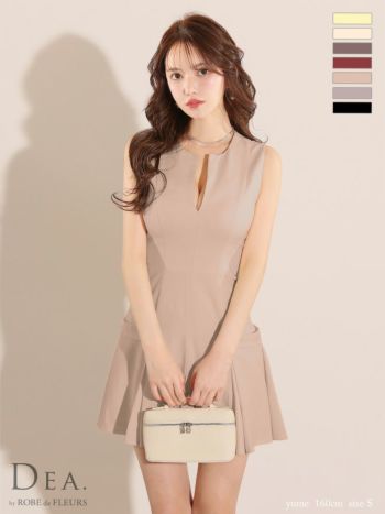 キャバドレス ブランド サイドベルトモチーフ プリーツ シンプル ノースリーブ オープンバスト フレアミニドレス