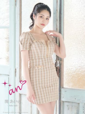 an/アン】チェーン チェック柄 ジップデザイン ツイード スクエア