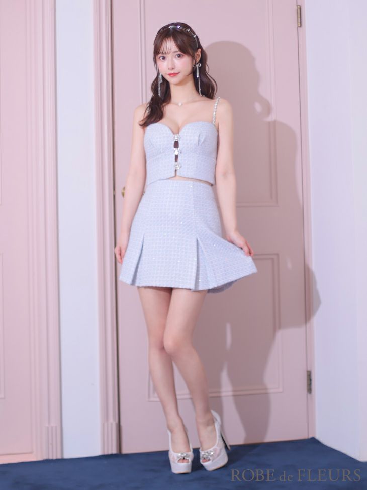 キャバドレス ブランド ツイード ガーリー ビジュー キャミソール セットアップ フレアミニドレス